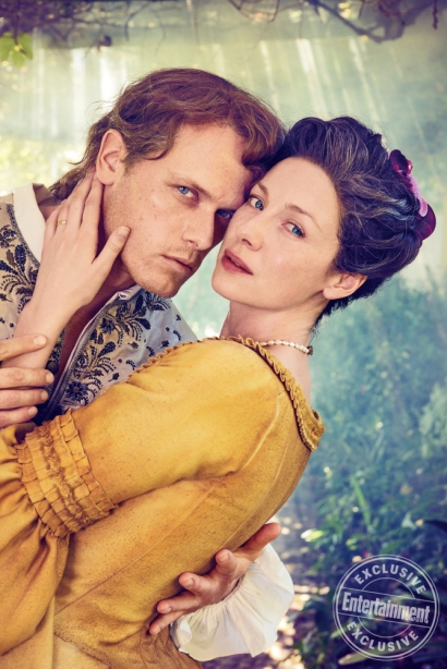 Outlander Caitriona Balfe and Sam Heughan photographed on the Outlander set in Cape Town, South Africa on March 9, 2017 by Ruven Afanador Balfe’s Costume: Marnie Ormiston; Hair and Makeup: Anita Anderson; Heughan’s Costume: Kirsty Allen; Hair and Makeup: Wendy Kemp Forbes; Set Dressers: Jason Broderick and Thomas Leppan; Production: Baker Kent Productions
